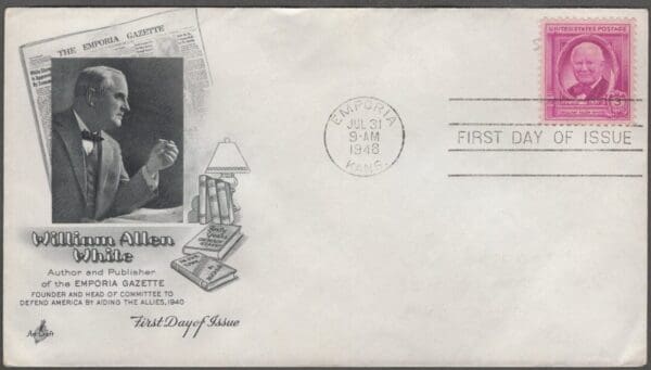 Scott# 960 "WILLIAM A WHITE" ON ARTCRAFT UNADDRESSED FDC