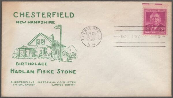 Scott# 965 "HARLAN STONE - SCOTUS" on CHESTERFIELD HISTORICAL SOCIETY OFFICIAL FDC