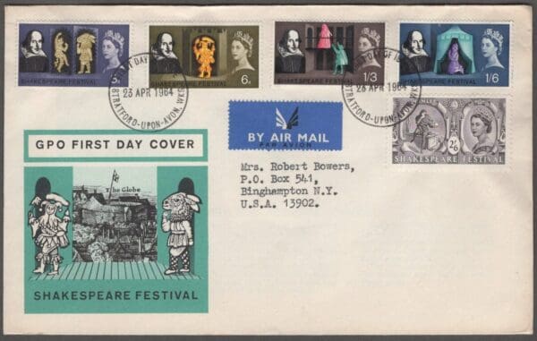 GB SG#s 646-50 "SHAKESPEARE FESTIVAL" ON FESTIVAL COVER, STRATFORD UPON AVON, FIRST DAY CANCEL