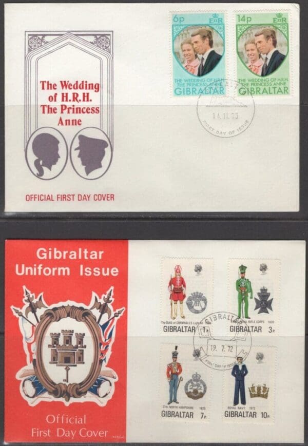 GIBRALTAR LOT OF (6) FIRST DAY COVERS + (2) BONUS POST CARDS