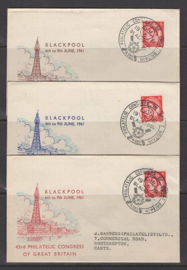 GREAT BRITAIN 43rd PHILATELIC CONGRESS 1961 (3) BLACKPOOL COVERS LOT