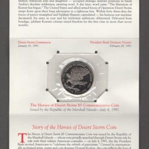 1991 MARSHALL ISLANDS "HEROES of DESERT STORM" $5.00 COMMEMORATIVE COIN "BU" SEALED - Image 5
