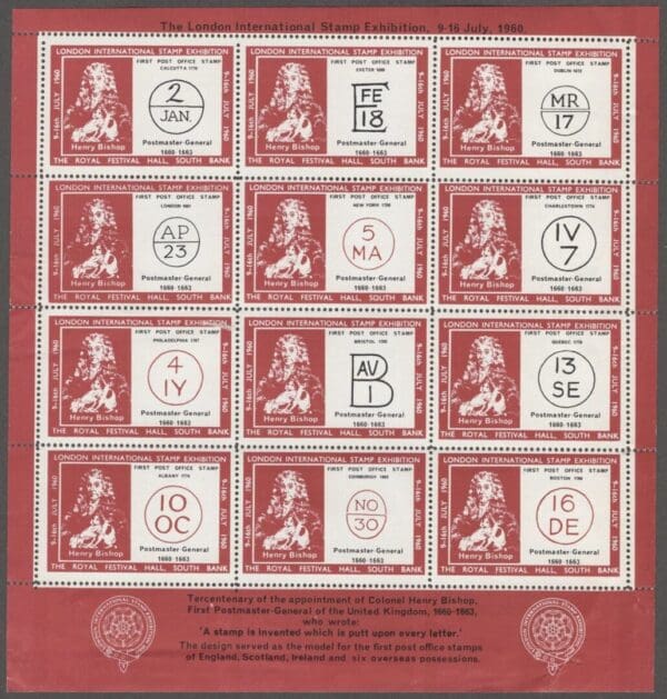 1960 "LONDON INT'L STAMP EXPO" CINDERELLA SHEET(12) *SEE DETAILS*