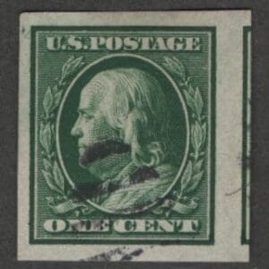 Scott# 343 FRANKLIN, USED, DUPLEX CANCEL WITH JUMBO MARGINS