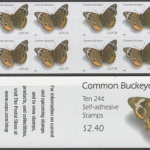 Scott# 4001b "COMMON BUCKEYE" MNH UNFOLDED BOOKLET PANE (10) P# V1111