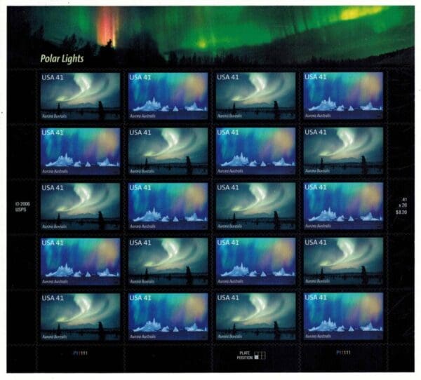 Scott# 4203-04 "POLAR LIGHTS" S/A SHEET (20) MNH, NICELY CENTERED