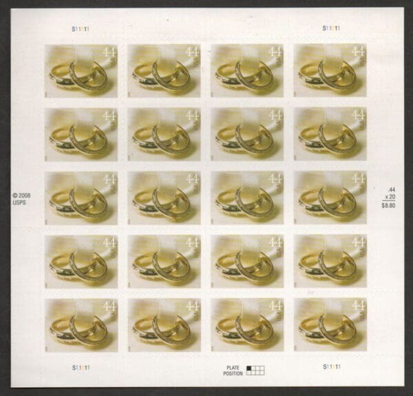 Scott# 4397 "WEDDING RING" MNH FULL SHEET (20) NICELY CENTERED