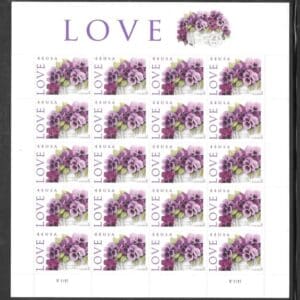 Scott# 4450 "LOVE - PANSIES IN A BASKET" S/A MNH FULL SHEET (20)