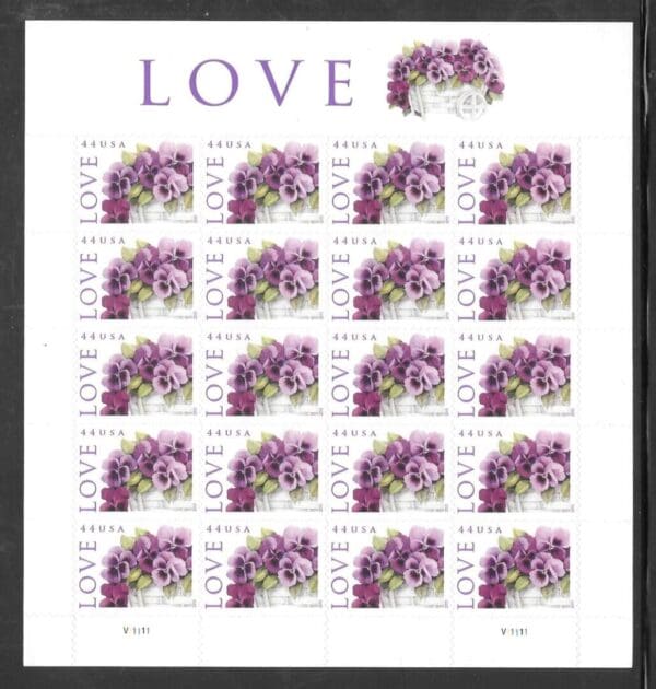 Scott# 4450 "LOVE - PANSIES IN A BASKET" S/A MNH FULL SHEET (20)