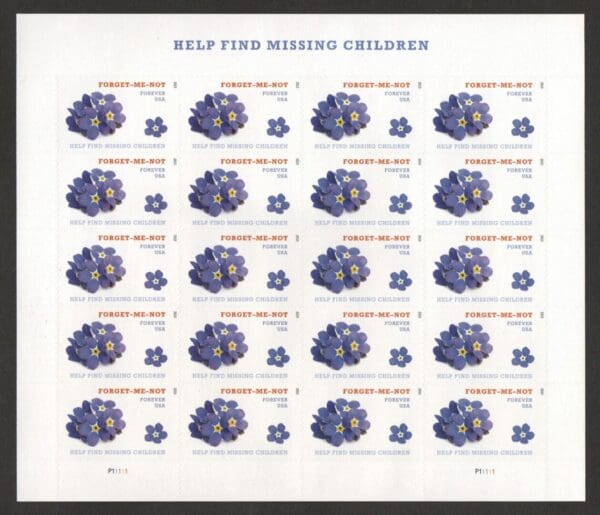 Scott# 4987 "FORGET ME NOT - MISSING CHILDREN" MNH SHEET (20)