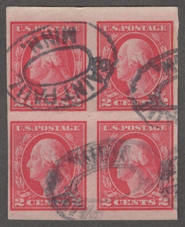 Scott# 482 "WASHINGTON" USED BLOCK (4) SAINT PAUL MN DBL OVAL