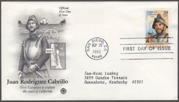 Scott# 2704 "JUAN R CABRILLO - EXPLORER" PCS FIRST DAY COVER