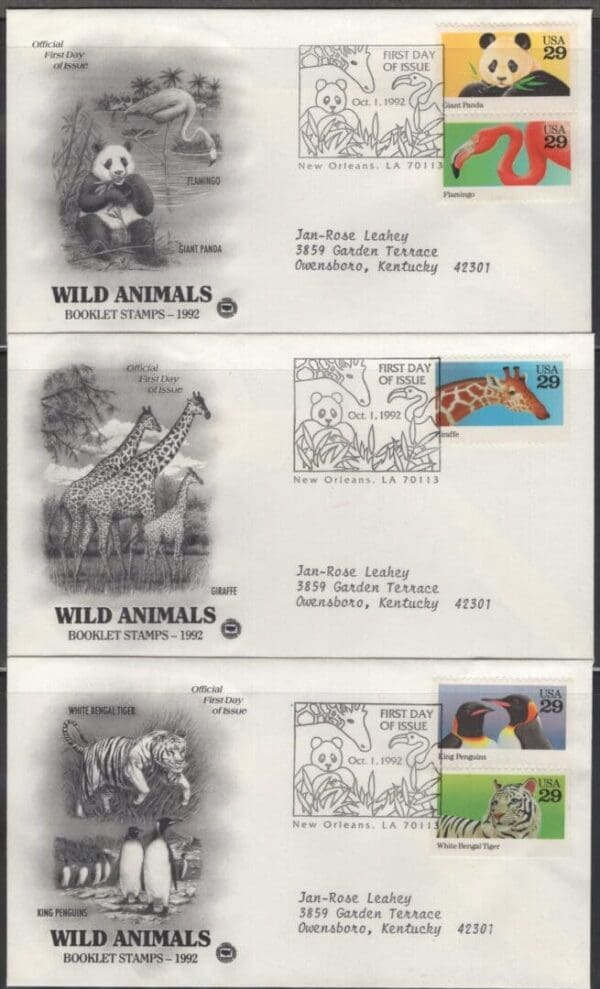 Scott# 2705-09 "WILD ANIMALS" PCS FIRST DAY COVER SET (3)