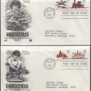 Scott# 2711-14 "CHRISTMAS TOYS" ARTCRAFT SET (2) FIRST DAY COVERS