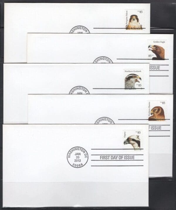 Scott# 4608-12 "BIRDS OF PREY" USPS SET (5) UNADDRESSED FIRST DAY COVERS