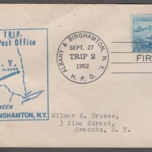 Scott# 1000 "THE LANDING OF CADILLAC" on FIRST TRIP COVER, ALBANY TO BINGHAMTON NY