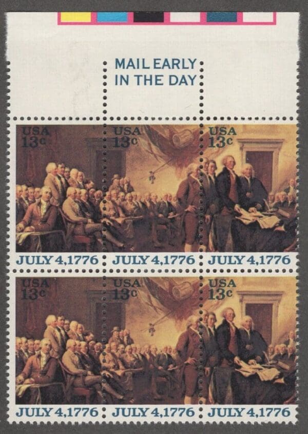 Scott# 1691-94 "DECLARATION OF INDEPENDENCE" MNH MAIL EARLY BLOCK (6)