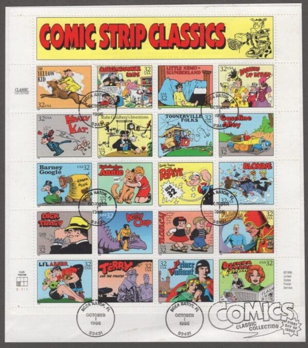 Scott# 3000 "COMIC STRIP CLASSICS" USED INTACT SHEET (20) WITH DIGITAL CANCEL