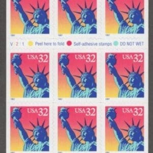 Scott# 3122a "STATUE of LIBERTY" S/A BOOKLET PANE (20) PLATE # V1211
