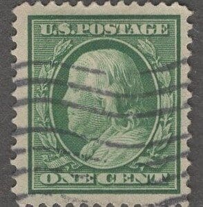 Scott# 374 "FRANKLIN" USED FLAT PLATE PERF 12, FLAG CANCEL