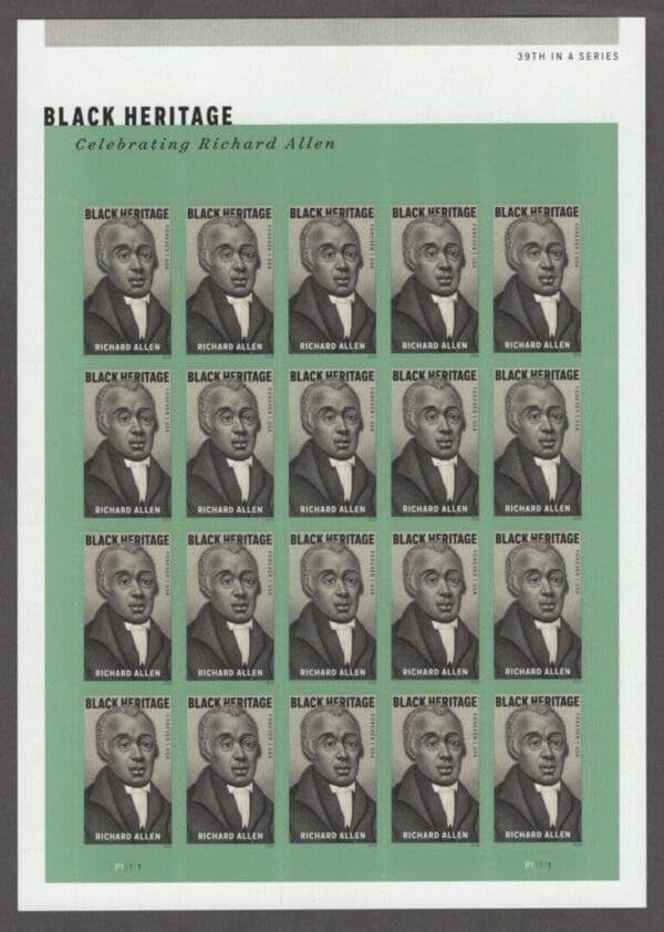 Scott# 5056 "BISHOP RICHARD ALLEN" MNH SHEET (20) NICELY CENTERED