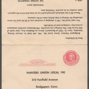 PAINTERS LOCAL REPLY CARD on GEORGE & MARTHA WASHINGTON POST CARDS