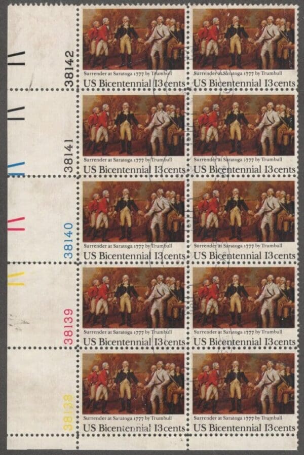 Scott# 1728 "SURRENDER AT SARATOGA" USED PLATE BLOCK (10)