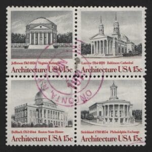 Scott# 1779-82 "AMERICAN ARCHITECTURE" USED BLOCK (4) ONEONTA, NY CANCEL