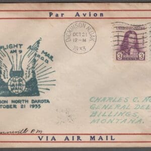 Scott# 719 & 724 ON AM9 FIRST FLIGHT COVER - DICKINSON ND. TO BILLINGS MONTANA - SIGNED