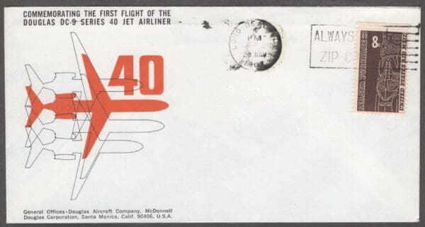 Scott# C70 "ALASKA PURCHASE" ON McDONNELL DOUGLAS DC-9 1st FLIGHT COVER