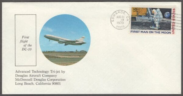 Scott# C76 "MOON LANDING" ON McDONNELL DOUGLAS DC-10 1st FLIGHT COVER