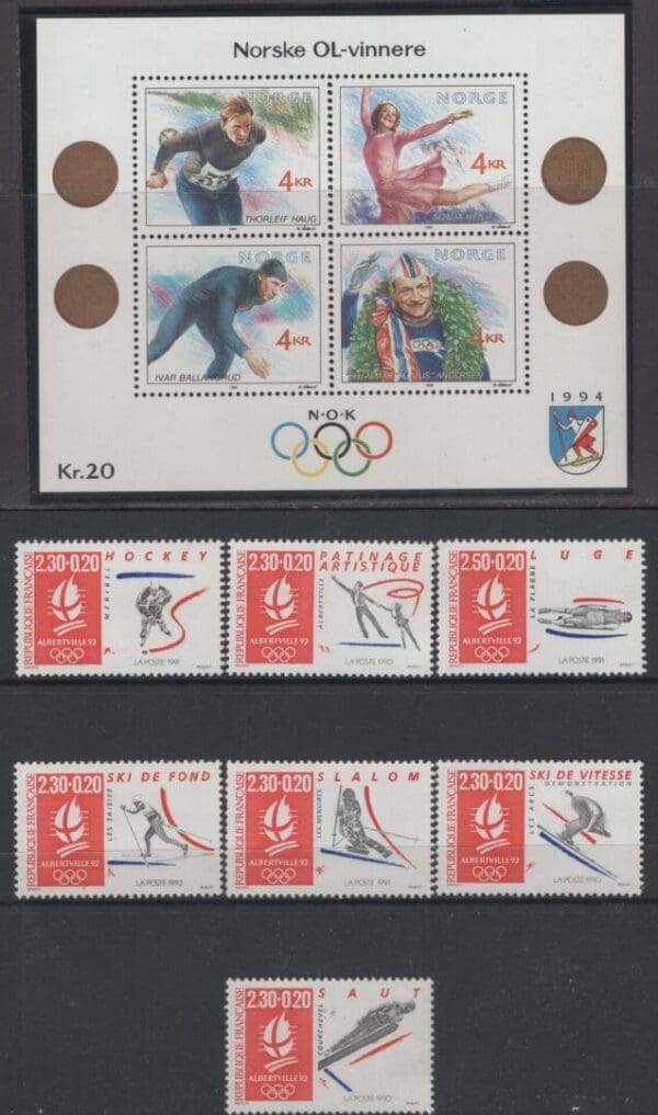 FRANCE & NORWAY 1990 OLYMPICS COMMEMORATIVES and SOUVENIR SHEET