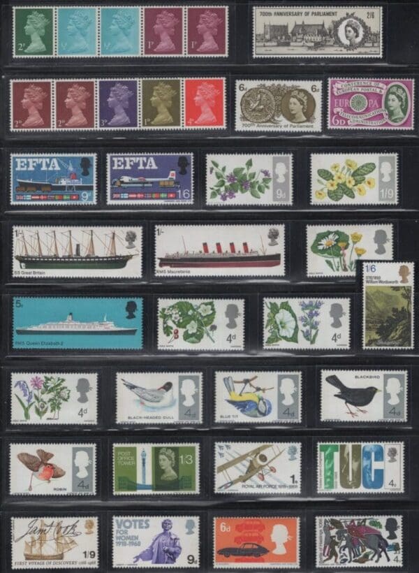 "GREAT BRITAIN" LOT of (49) ISSUES, MNH WITH BLACK SPLIT BACK MOUNTS