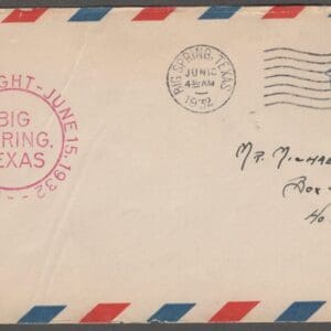 Scott# UC1 FIRST NIGHT FLIGHT- BIG SPRINGS TEXAS - HO HO KUS N.J.