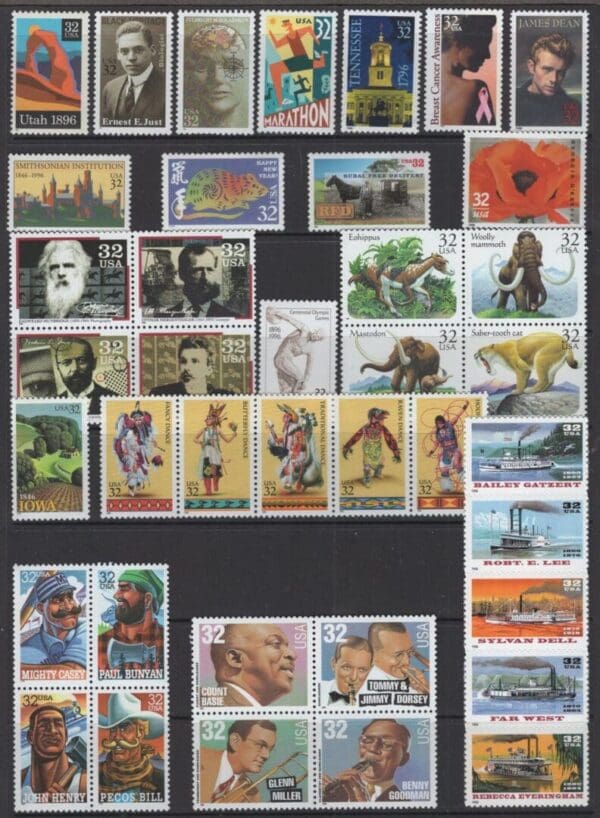 1996 COMMEMORATIVES YEAR SET (90) ISSUES, MNH, NICELY CENTERED