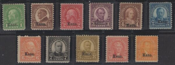 Scott# 658-668 "KANSAS OVERPRINTS SET" MINT SINGLES SET (11)