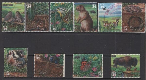 Scott# 3506 "GREAT PLAINS PRAIRIE" USED SINGLES SET (10)