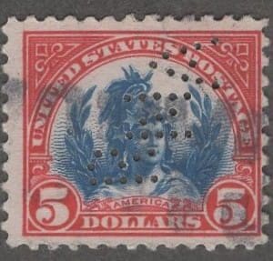 Scott# 573 "FREEDOM STATUE" WITH #R110 "RNA" PERFIN-ROYAL NEIGHBORS of AMERICA