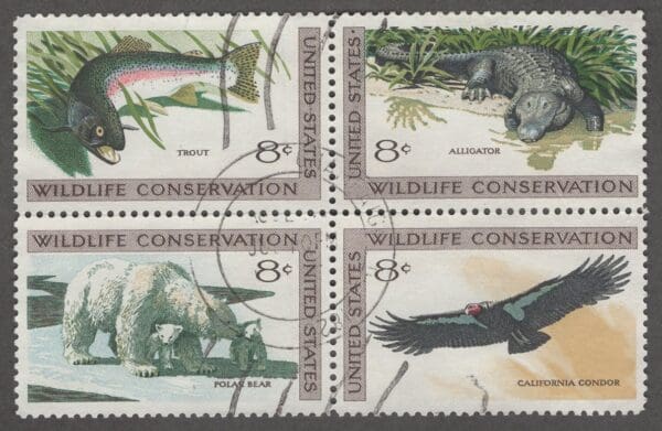 Scott# 1427-30 "WILDLIFE CONSERVATION" USED BLOCK (4) NICELY CENTERED