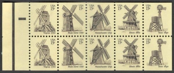 Scott# 1738-42 BK135 (1742a) "WINDMILLS" UNEXPLODED BOOKLET (20) MNH - Image 2