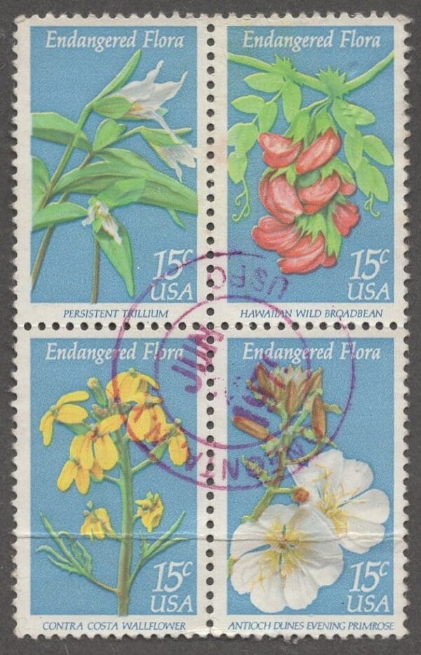 Scott# 1783-86 "ENDANGERED FLORA" BLOCK (4) USED, NICELY CENTERED