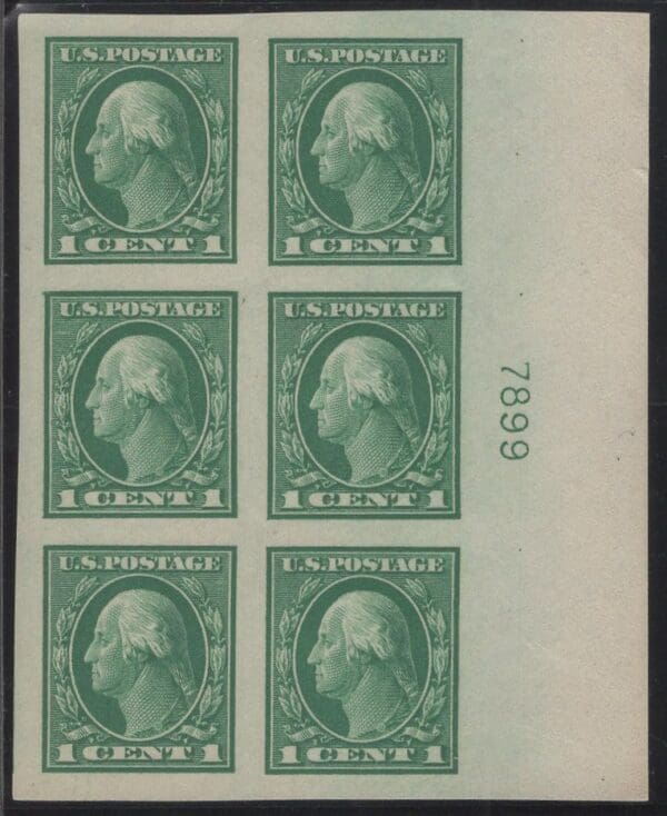 Scott# 481 "WASHINGTON" MNH IMPERF PLATE BLOCK(6) NICELY CENTERED