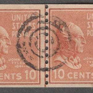 Scott# 847 "JOHN TYLER-PRESIDENTIAL SERIES" USED COIL LINE PAIR