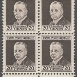 Scott# 112 CANAL ZONE "REAR ADM. HARRY ROUSSEAU" MNH BLOCK (4) W/PLATE#