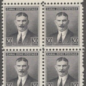 Scott# 113 CANAL ZONE "COL. SYDNEY BACON WILLIAMSON" MNH BLOCK (4) W/PLATE#