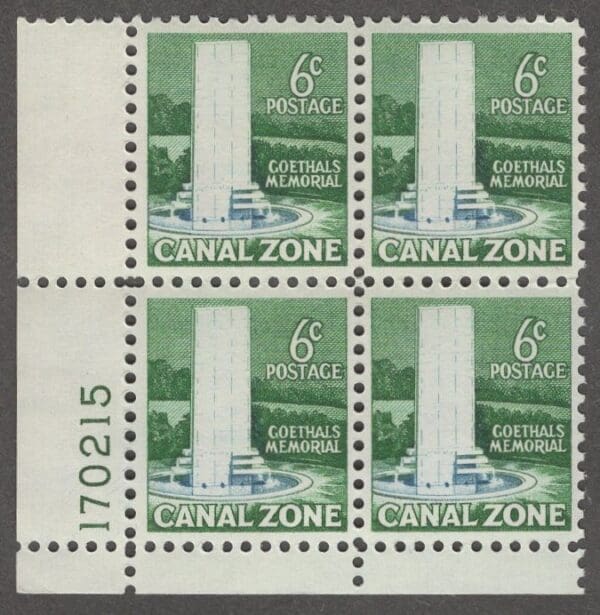 CANAL ZONE Scott# 158 "GOETHALS MEMORIAL" MNH PLATE BLOCK (4)