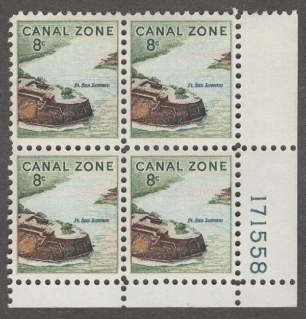 CANAL ZONE Scott# 159 "FORT SAN LORENZO" MNH PLATE BLOCK (4)