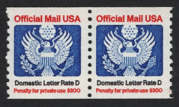 Scott# O139 "OFFICIAL" MNH COIL PAIR, NICELY CENTERED