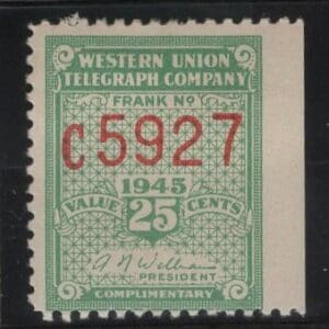 Scott# 16T113 "WESTERN UNION TELEGRAPH" MINT, NICELY CENTERED