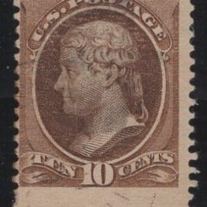 Scott# 187 "JEFFERSON" WITH AMERICAN BANKNOTE MARGINAL MARKING